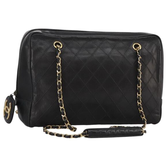 CHANEL Bicolore Chain Matelasse Shoulder Bag Lamb Skin Black CC - Picture 1 of 16